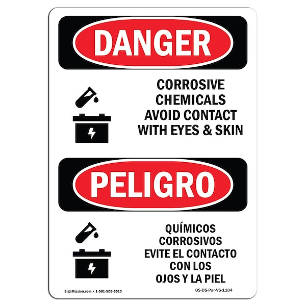 Safety Sign, OSHA, 5" Height, Corrosive Chemicals Avoid Contact Spanish, 10PK